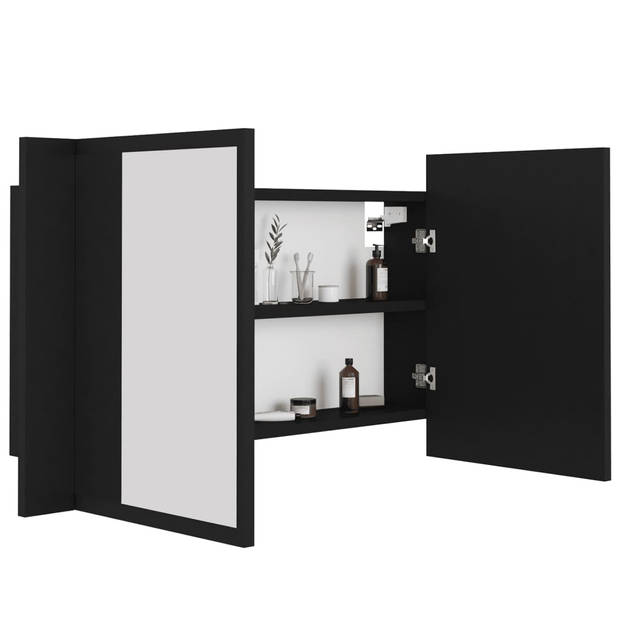 vidaXL Badkamerkast met spiegel en LED 80x12x45 cm acryl zwart