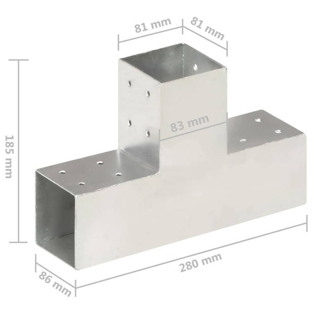 vidaXL Paalverbindingen 4 st T-vorm 81x81 mm gegalvaniseerd metaal