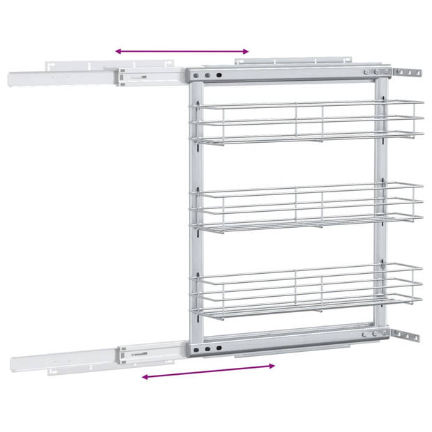 The Living Store Draadmand Uittrekbaar - Keuken - 47 x 15.5 x 55.5 cm - Zilver - Gegalvaniseerd - 3 lagen