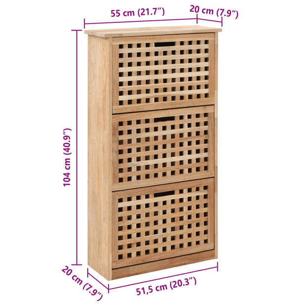 vidaXL Schoenenkast 55x20x104 cm massief walnotenhout