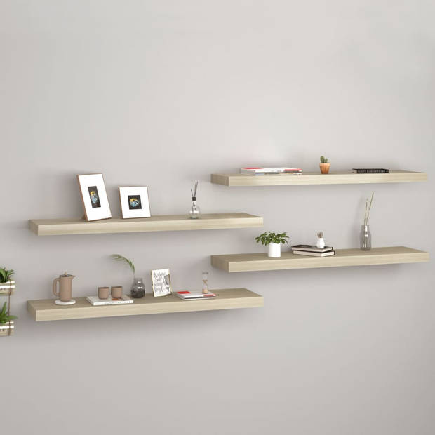 The Living Store Wandplanken Set Eiken - 90 x 23.5 x 3.8 cm - Onzichtbaar montagesysteem