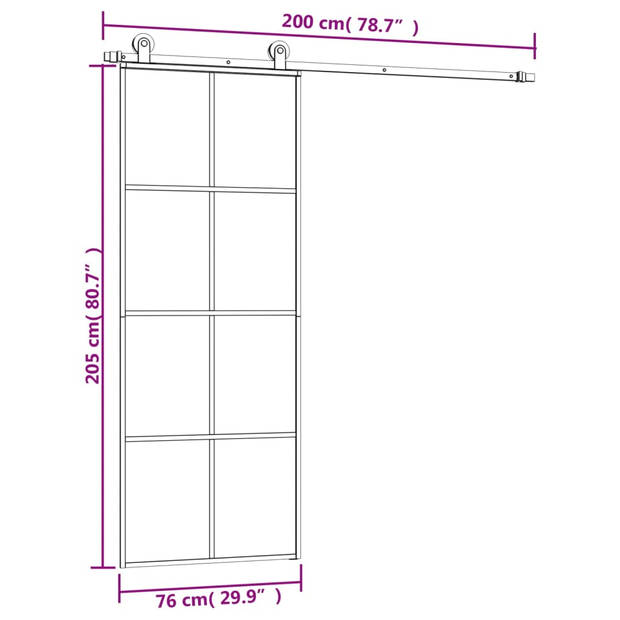 vidaXL Schuifdeur met beslag 76x205 cm ESG-glas en aluminium