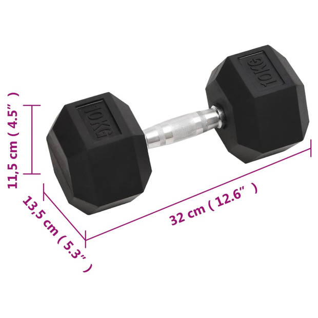 The Living Store Dumbbells Rubber Coated - 10 kg - Multifunctioneel - Zwart