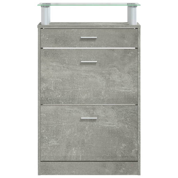 The Living Store Schoenenkast Betongrijs 63 x 24 x 104 cm - 3 lades - neerklapbaar - hoogwaardig materiaal