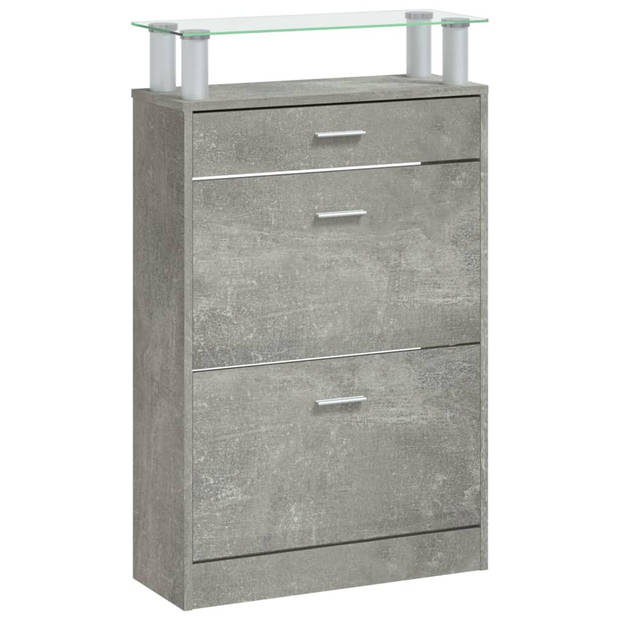 The Living Store Schoenenkast Betongrijs 63 x 24 x 104 cm - 3 lades - neerklapbaar - hoogwaardig materiaal