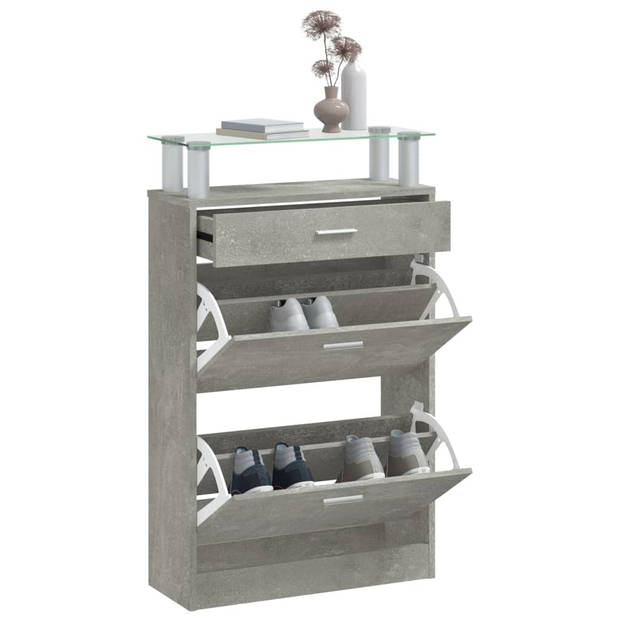 The Living Store Schoenenkast Betongrijs 63 x 24 x 104 cm - 3 lades - neerklapbaar - hoogwaardig materiaal