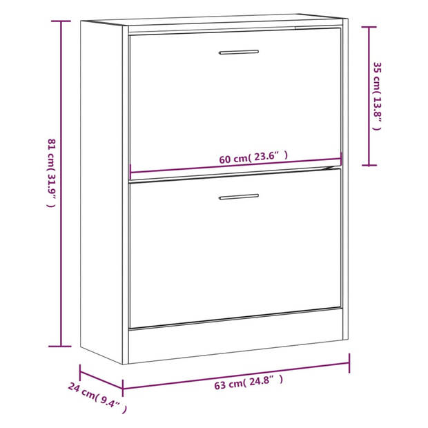 The Living Store Schoenenkast - - Afmetingen- 63x24x81 cm - Kleur- Bruineiken - Materiaal- Bewerkt hout