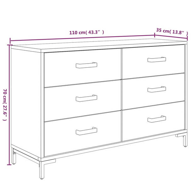 vidaXL Dressoir 110x35x70 cm massief grenenhout bruin