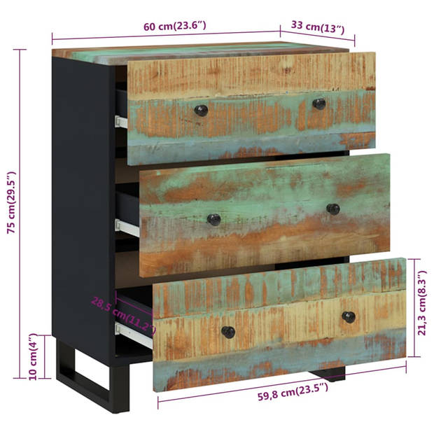 vidaXL Dressoir 60x33x75 cm massief gerecycled hout