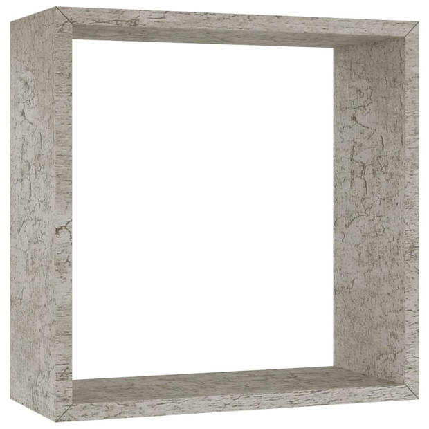 The Living Store Kubusschappen - Set van 3 - Betongrijs - MDF - 30x10x30 cm / 27x10x27 cm / 24x10x24 cm