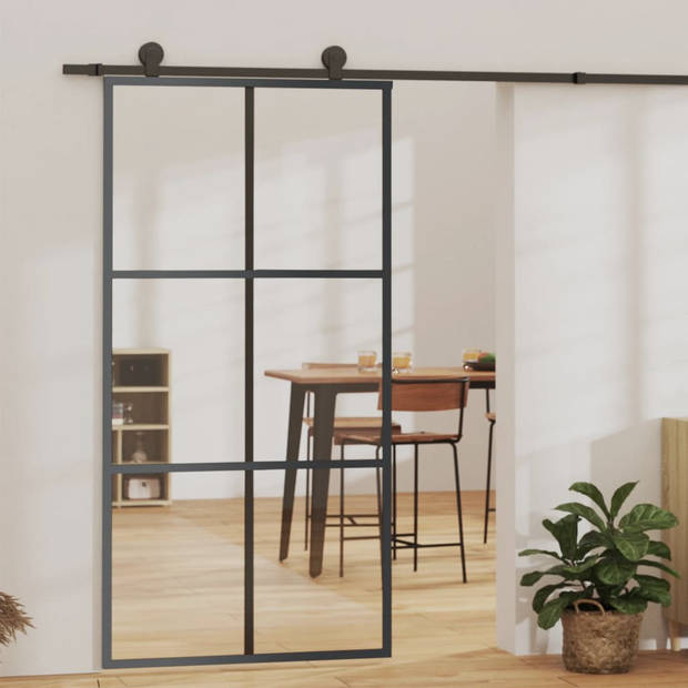 vidaXL Schuifdeur met beslag 102x205 cm aluminium en ESG-glas