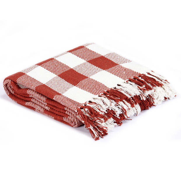 vidaXL Plaid geblokt 125x150 cm katoen steenrood