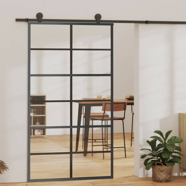 vidaXL Schuifdeur met beslag 102x205 cm aluminium en ESG-glas