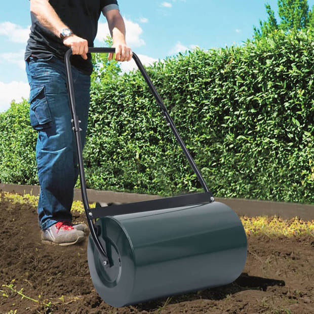 The Living Store Tuinwals Grasroller - 57 cm - Duurzaam stalen materiaal - 50L inhoud - Groen/Zwart