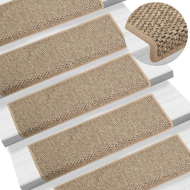 vidaXL Trapmatten zelfklevend 15 st sisal-look 65x21x4 cm donkerbeige