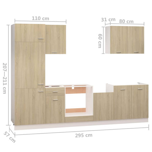 vidaXL 7-delige Keukenkastenset bewerkt hout sonoma eikenkleurig