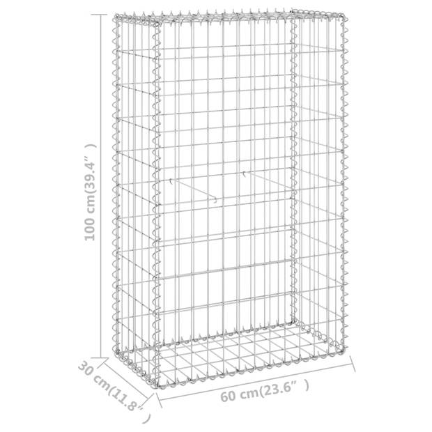 The Living Store Gabion Mand - Staal - 60x30x100cm - Gegalvaniseerd - Zilverkleurig - Hoog draagvermogen