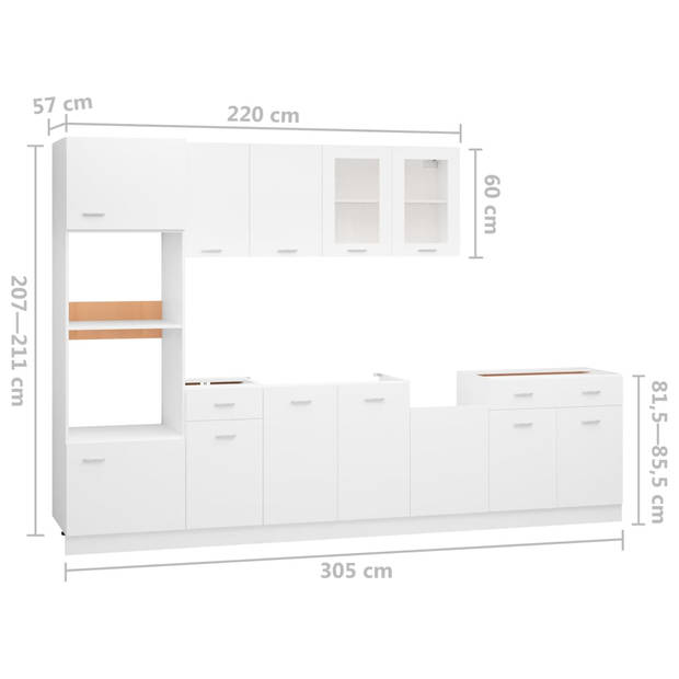 vidaXL 7-delige Keukenkastenset bewerkt hout wit