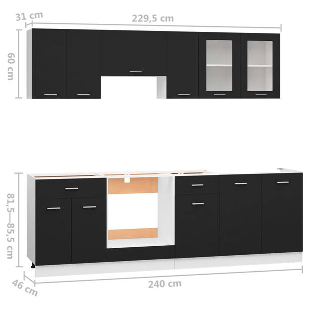 vidaXL 8-delige Keukenkastenset bewerkt hout zwart