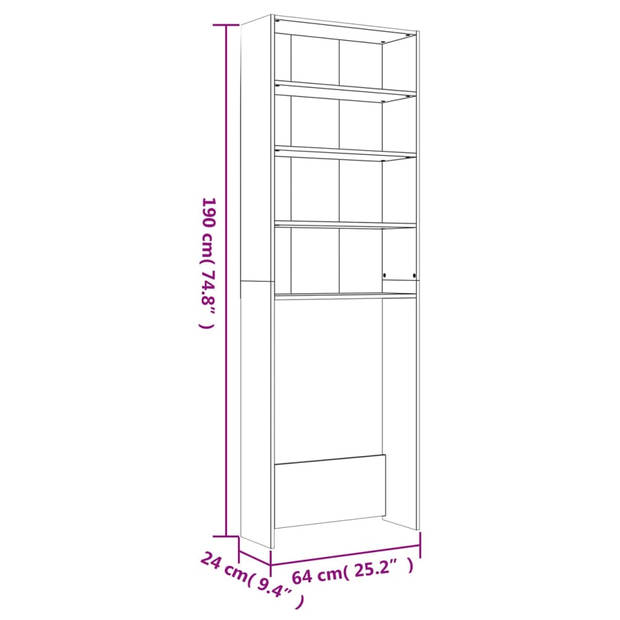 vidaXL Wasmachinekast 64x24x190 cm wit en sonoma eikenkleurig