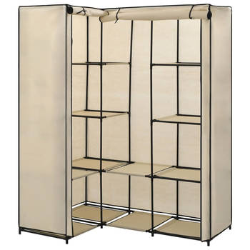 The Living Store Hoekkast Kleding en Schoenen - 130 x 87 x 169 cm - Stevig IJzeren Frame - Crème - 100% Polyester