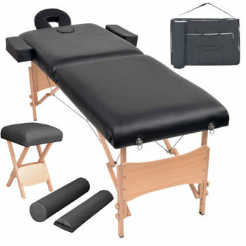 vidaXL Massagetafel- en krukset inklapbaar 2 zones 10 cm dik zwart