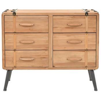 The Living Store Retro Houten Ladekast - 91 x 35 x 73 cm - Met 6 lades - Massief vurenhout