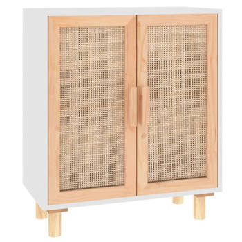 vidaXL Dressoir 60x30x70 cm massief grenenhout en rattan wit