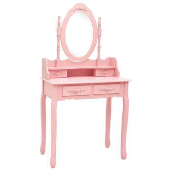 The Living Store Opmaaktafelset - Paulowniahout - 75 x 69 x 140 cm - Roze