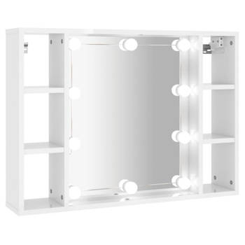 vidaXL Spiegelkast met LED-verlichting 76x15x55 cm hoogglans wit