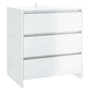 The Living Store Dressoir Minimalistisch - Bijzetkast 3 lades - Hoogglans wit - 70x41x75cm - Montage vereist