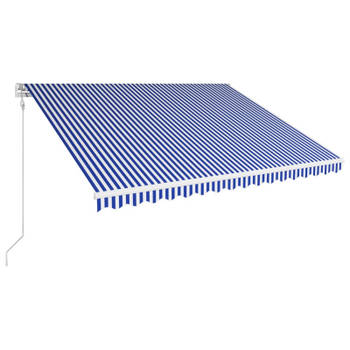 vidaXL Luifel automatisch uittrekbaar 450x300 cm blauw en wit