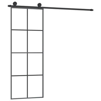 vidaXL Schuifdeur met beslag 76x205 cm ESG-glas en aluminium