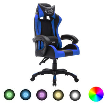 Blokker vidaXL Racestoel met RGB LED-verlichting kunstleer blauw en zwart aanbieding