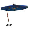 vidaXL Zweefparasol met paal 3,5x2,9 m massief vurenhout azuurblauw