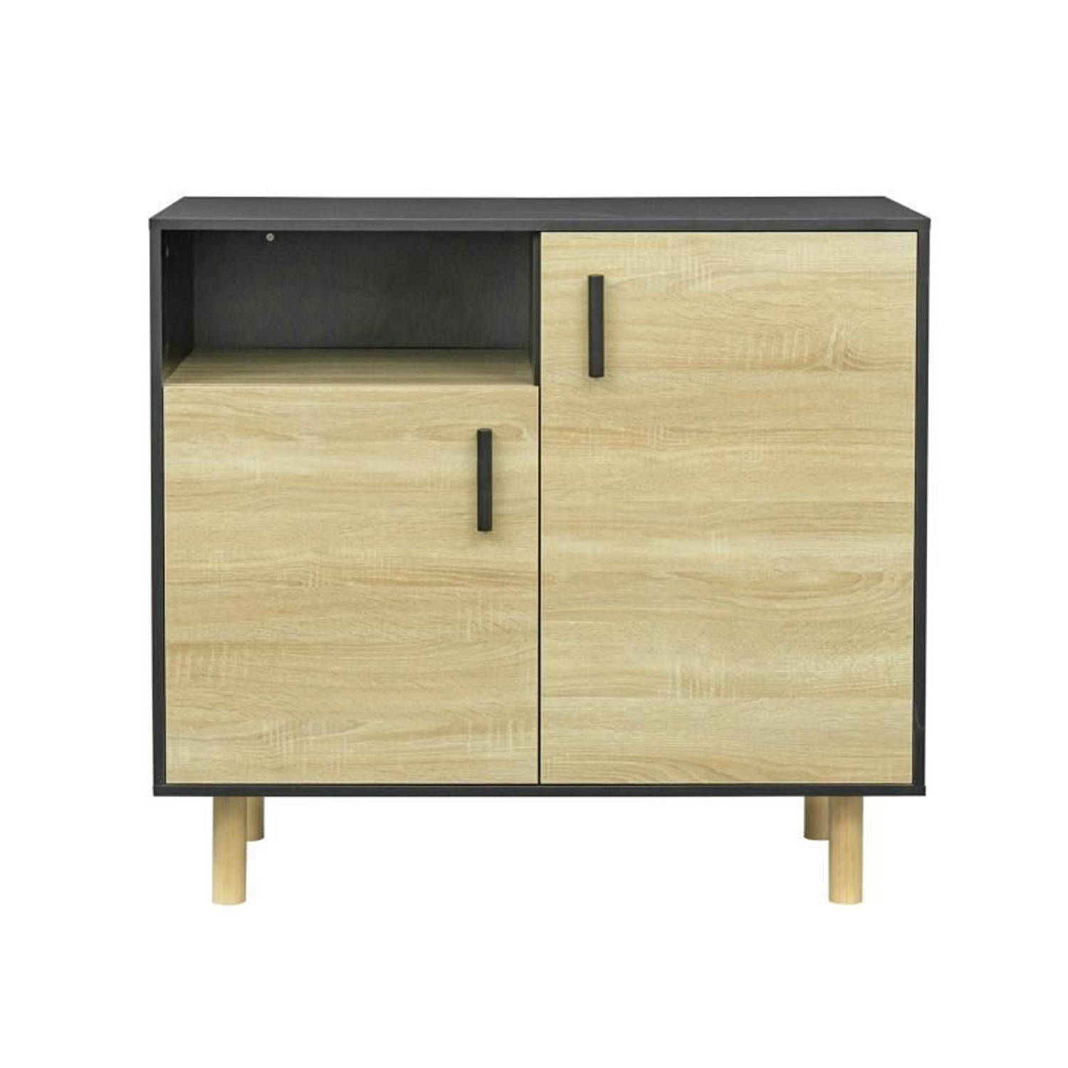 Klein buffet met 2 deuren en 1 niche - zwart en eiken decor - l 100 x d 48 x h 90 cm - lila