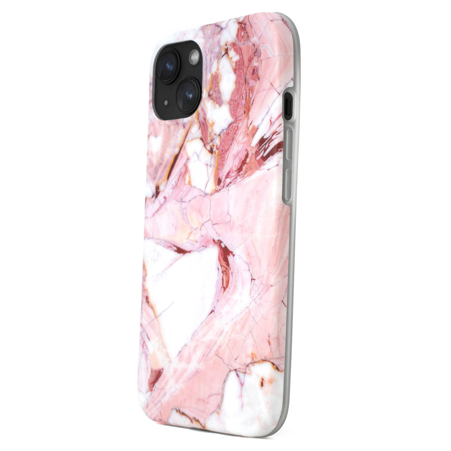 R2B® Marmer hoesje geschikt voor iPhone 14 Model De Bilt Inclusief screenprotector Gsm case Roze-Wit