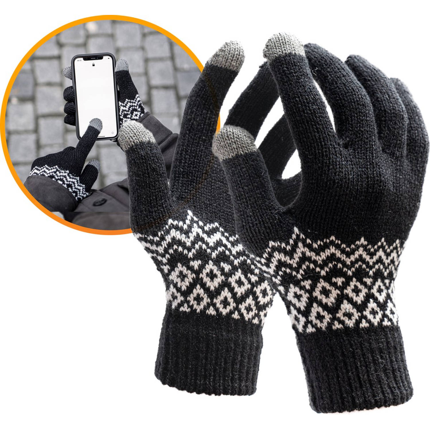 R2B Touchscreen handschoenen heren-dames winter Heren maat S-M- Dames maat M-L Model Brugge Zwart