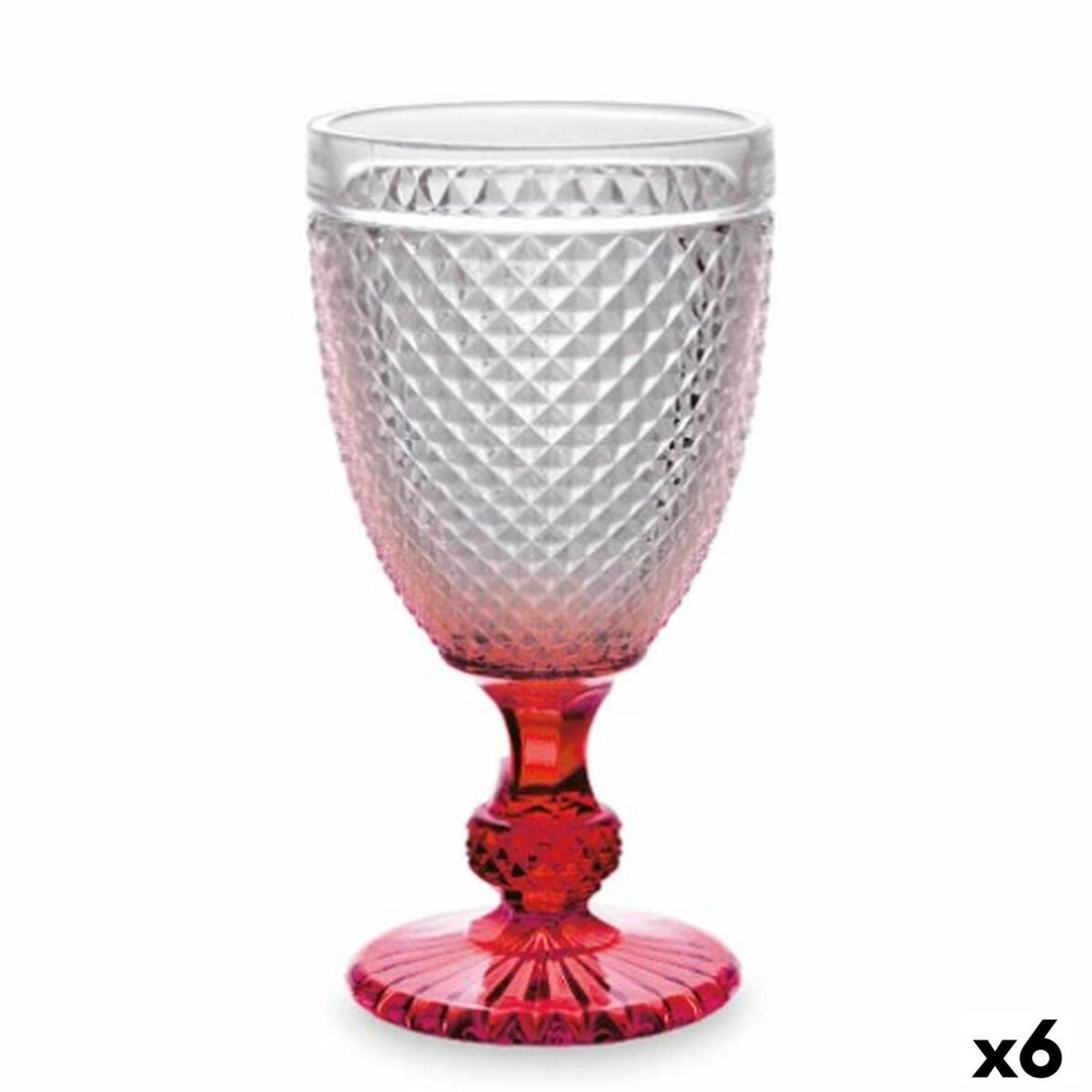 Fluitglas Diamant Rood Transparant Glas 256 ml (6 Stuks)