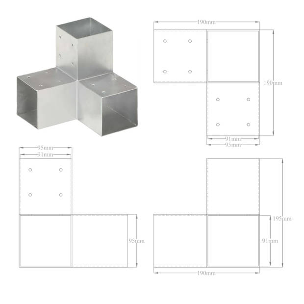 The Living Store Paalverbinding - Elektrolytisch Verzinkt - 192x192x195mm - Ontworpen voor 91mm Palen