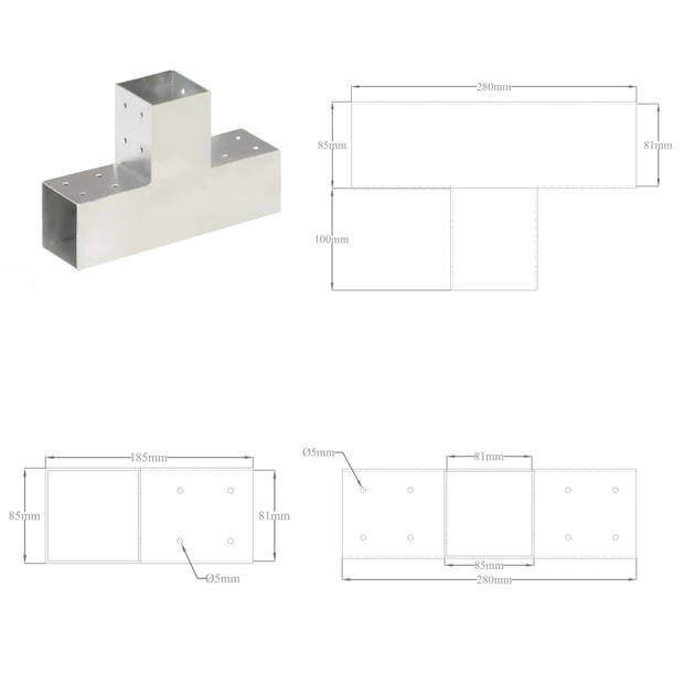 vidaXL Paalverbinding T-vorm 81x81 mm gegalvaniseerd metaal