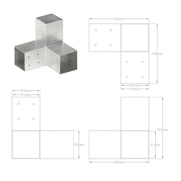 vidaXL Paalverbindingen 4 st Y-vorm 81x81 mm gegalvaniseerd metaal