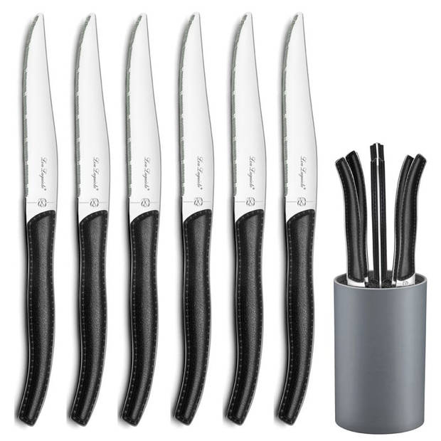 Lou Laguiole 6-pc Lou Laguiole Sky Black steak knives in blok