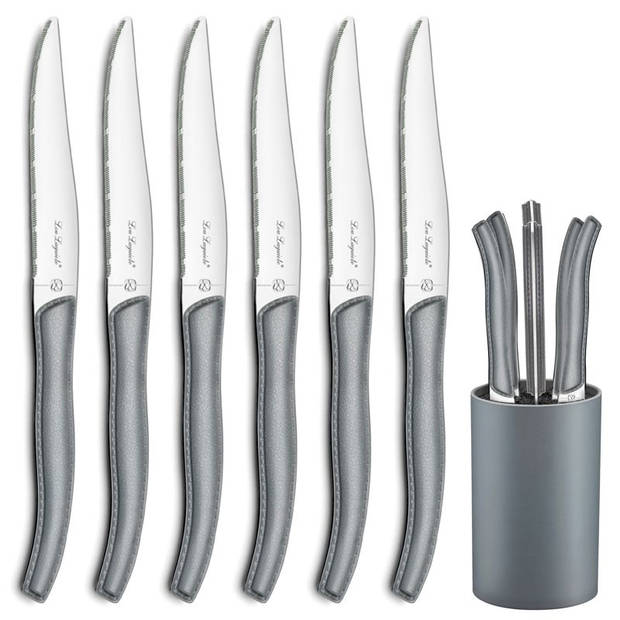 Lou Laguiole 6-pc Lou Laguiole Sky Grey steak knives in blok