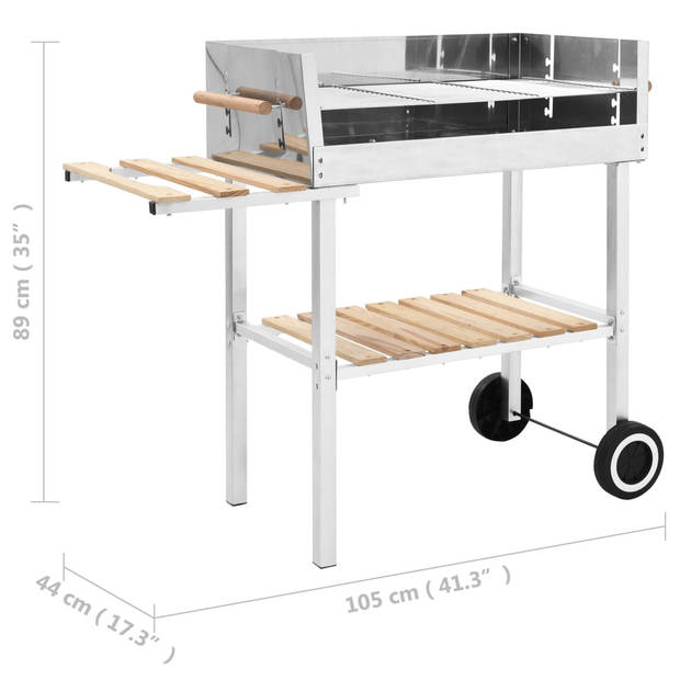 vidaXL Trolleybarbecue met 2 schappen houtskool XXL roestvrij staal