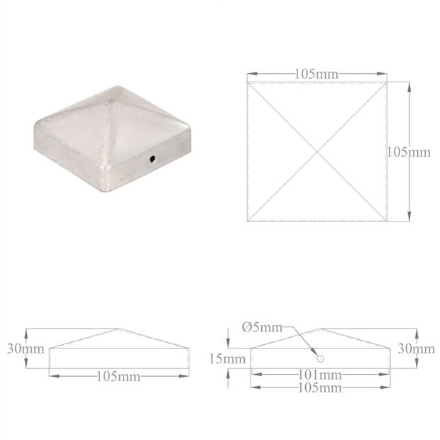 vidaXL Paalkappen 6 st piramide 101x101 mm gegalvaniseerd metaal