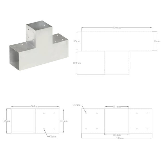 vidaXL Paalverbindingen 4 st T-vorm 101x101 mm gegalvaniseerd metaal