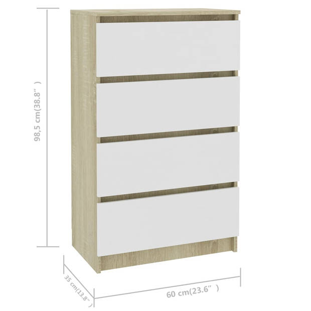 vidaXL Dressoir 60x35x98,5 cm bewerkt hout wit en sonoma eikenkleurig