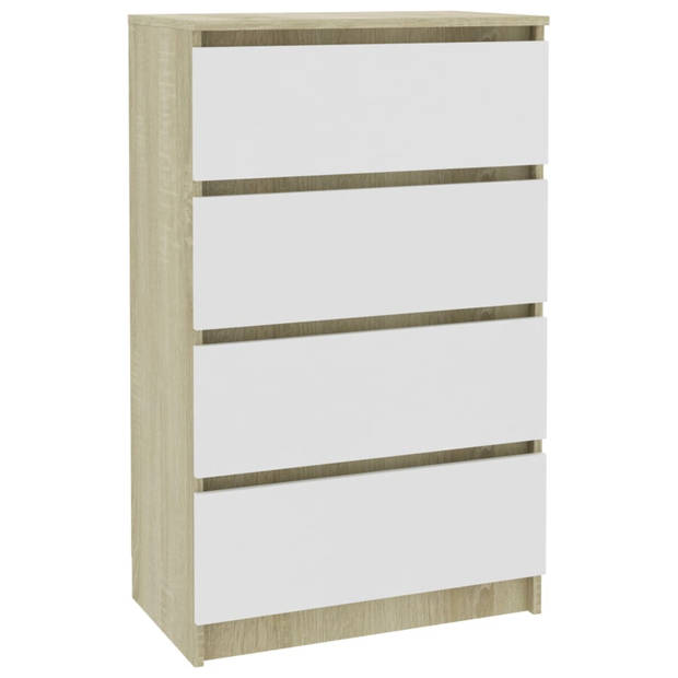 vidaXL Dressoir 60x35x98,5 cm bewerkt hout wit en sonoma eikenkleurig