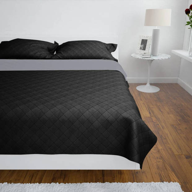 vidaXL Bedsprei gewatteerd dubbelzijdig 170x210 cm zwart/grijs